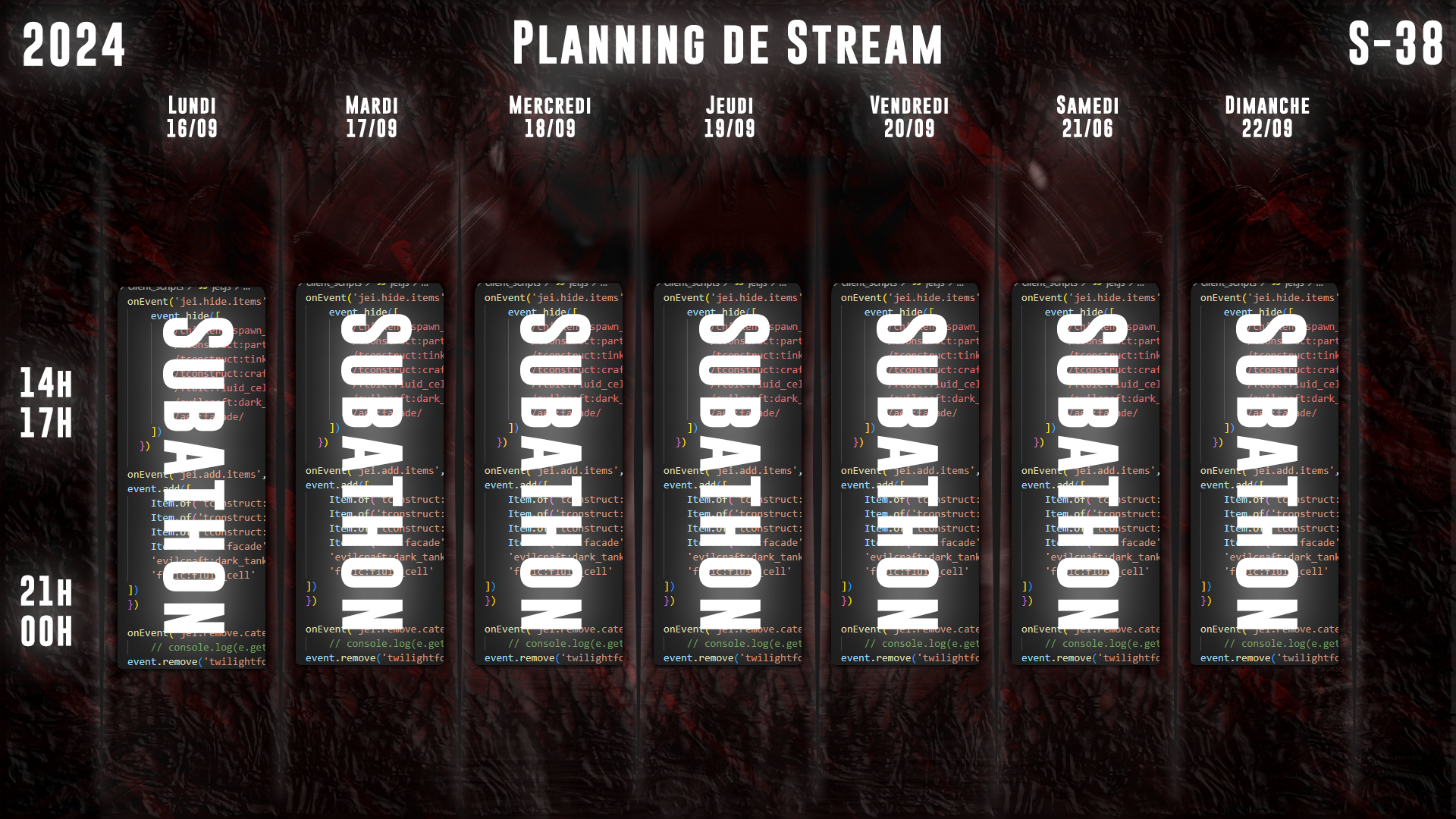 Planning de Stream Semaine 38 - 2024