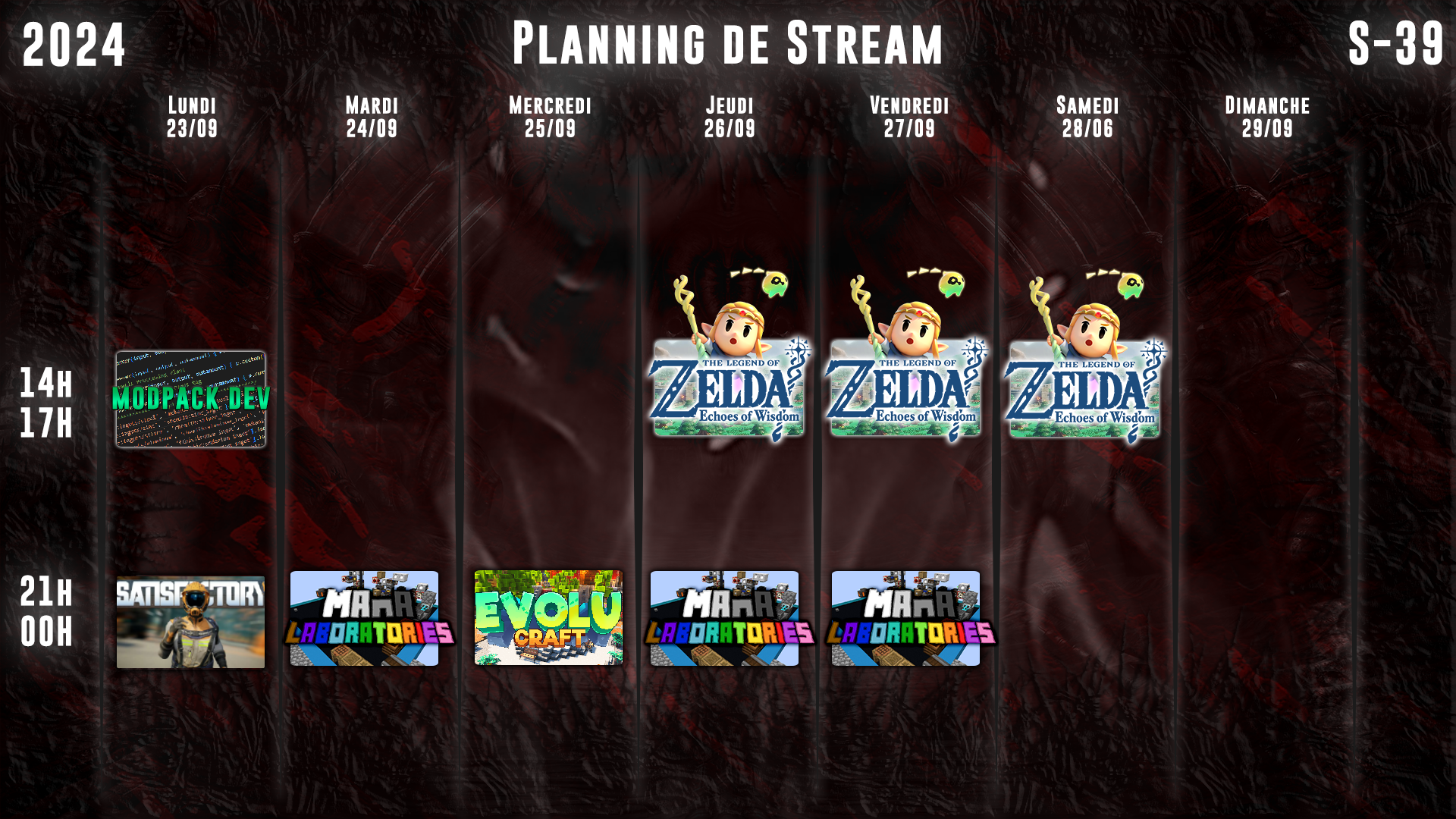 Planning de Stream Semaine 39 - 2024