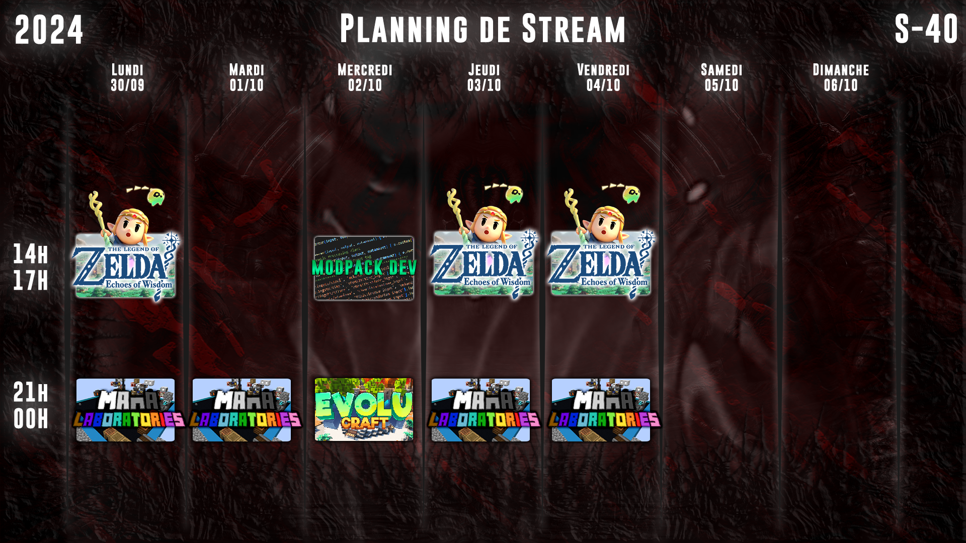 Planning de Stream Semaine 40 - 2024