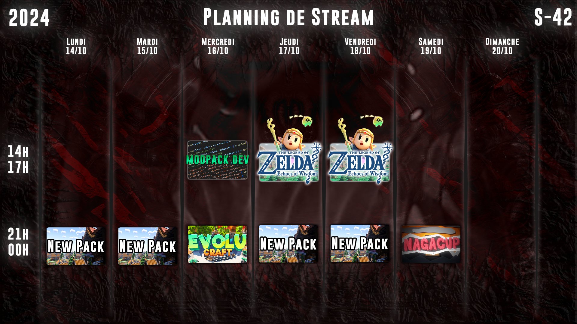 Planning de Stream Semaine 42 - 2024