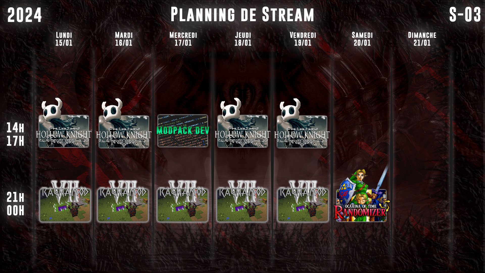 Planning de Stream Semaine 03 - 2024