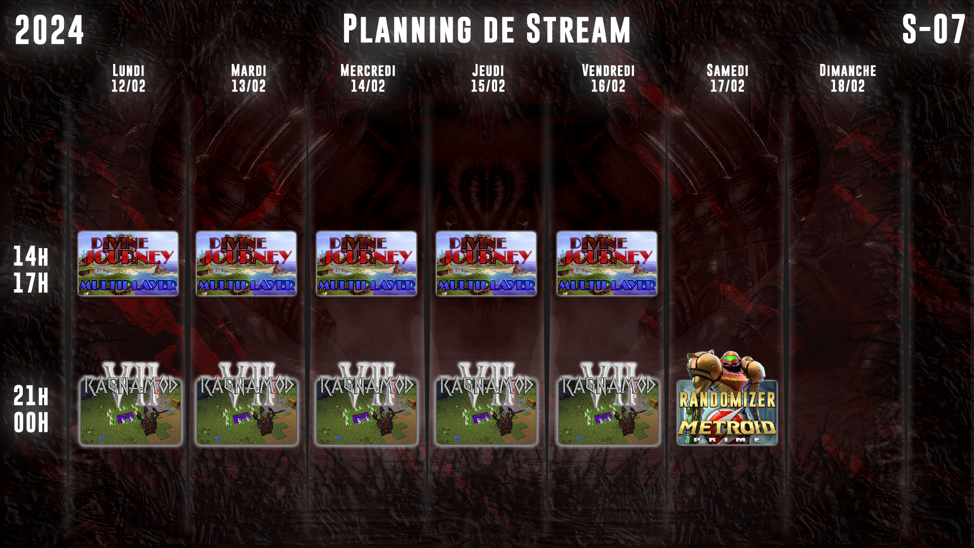 Planning de Stream Semaine 07 - 2024