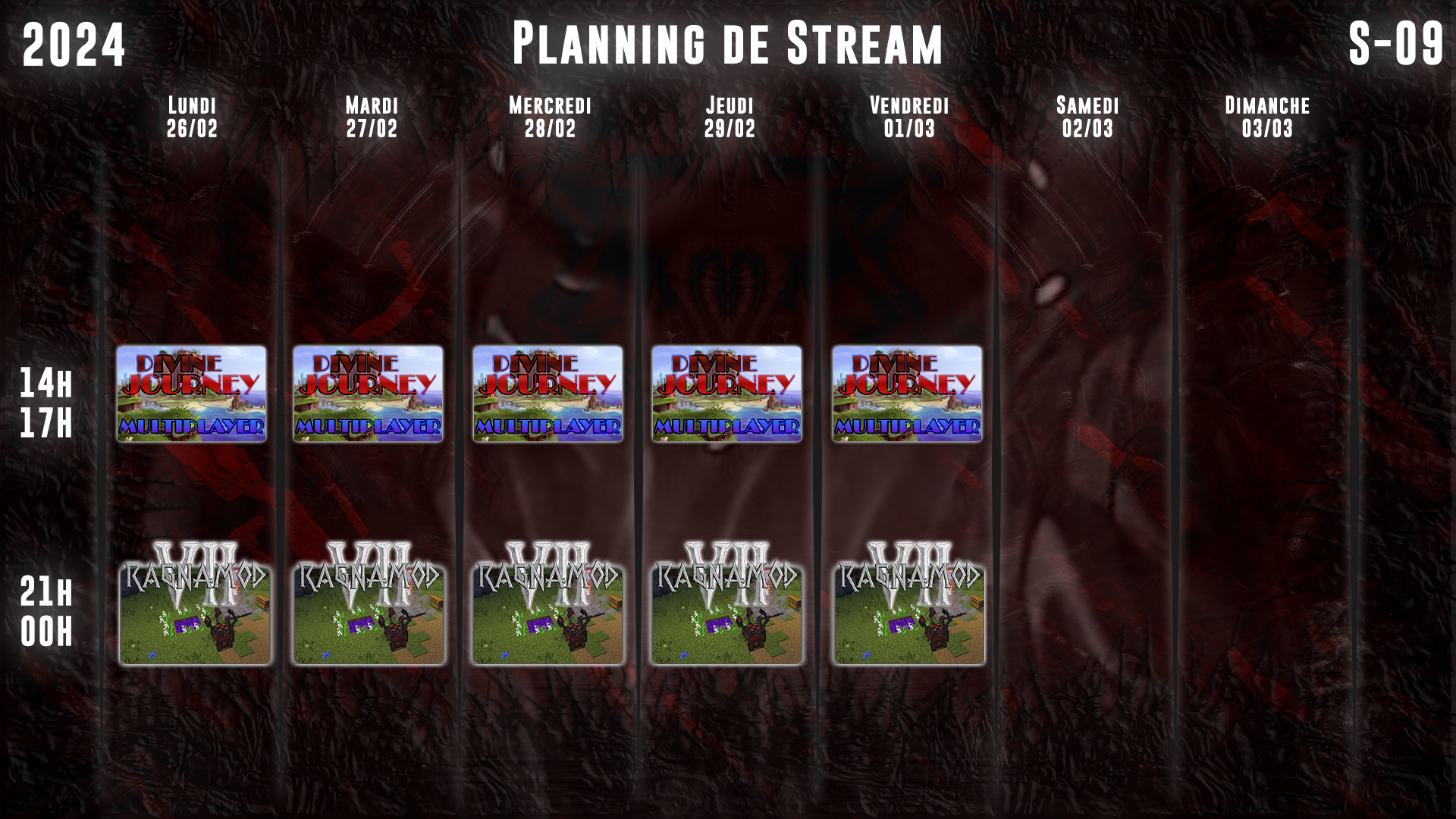 Planning de Stream Semaine 09 - 2024