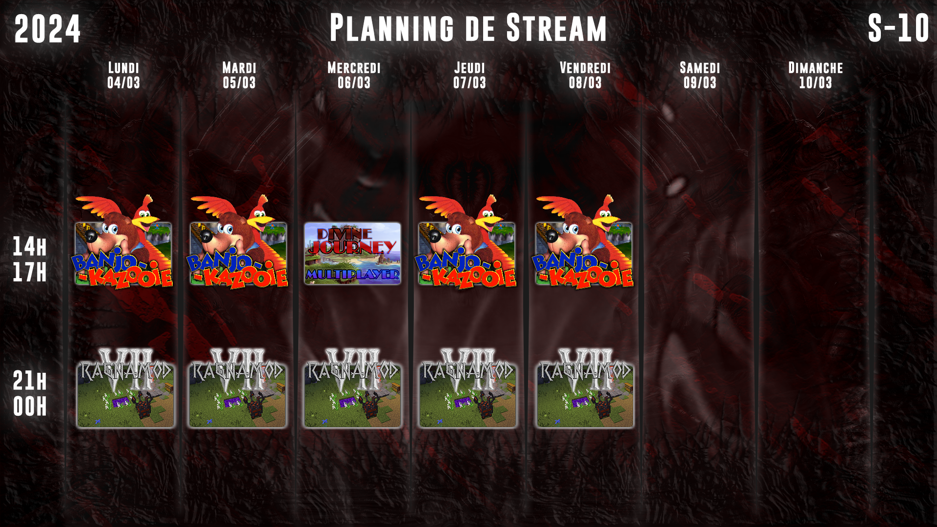 Planning de Stream Semaine 10 - 2024