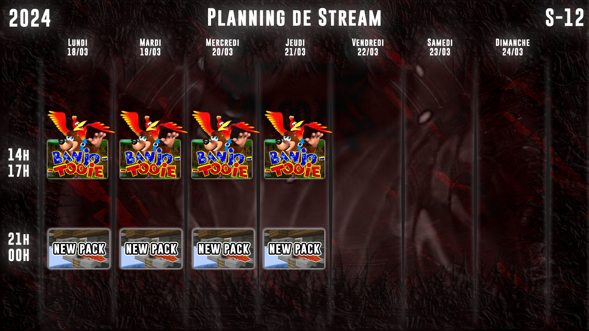 Planning de Stream Semaine 12 - 2024