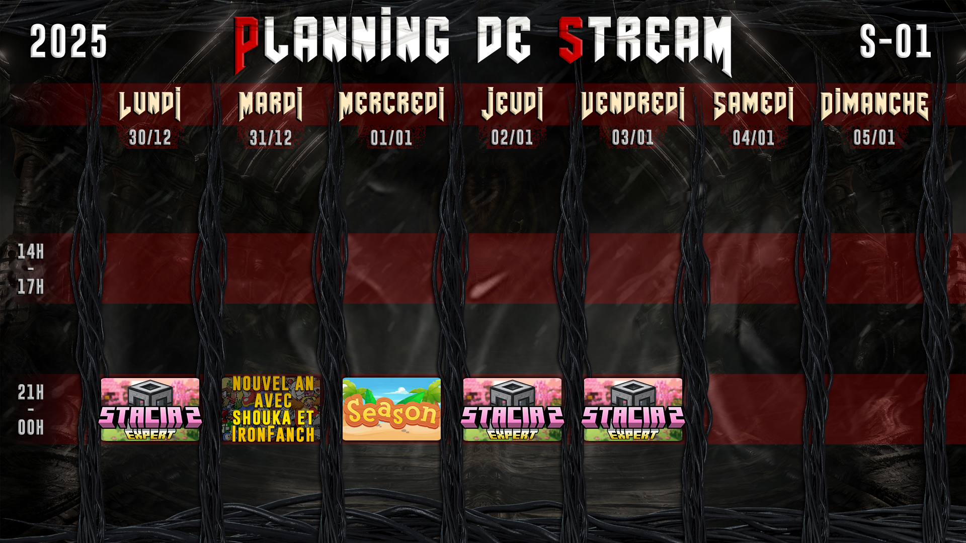 Planning de Stream Semaine 01 - 2025