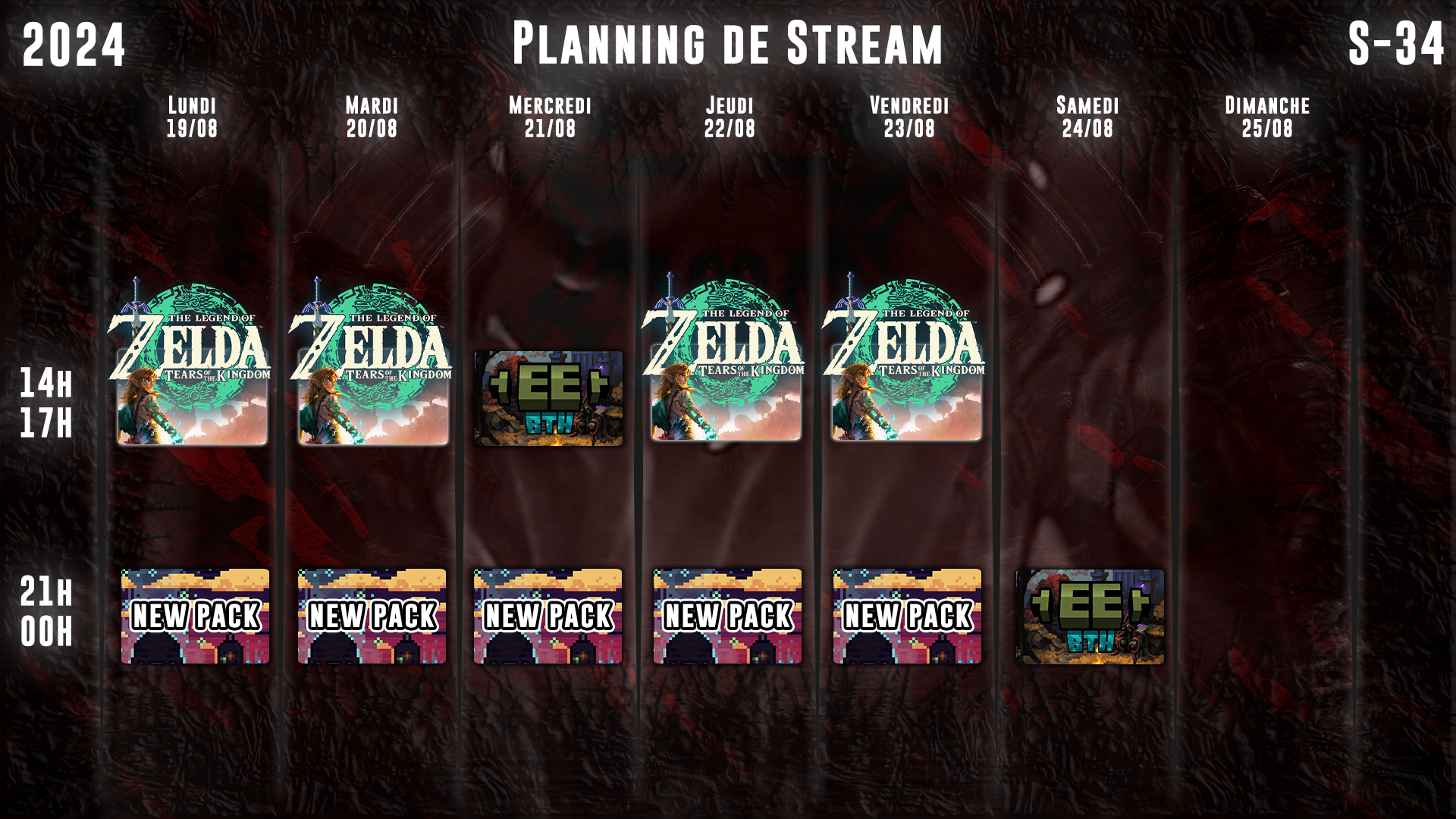 Planning de Stream Semaine 34 - 2024