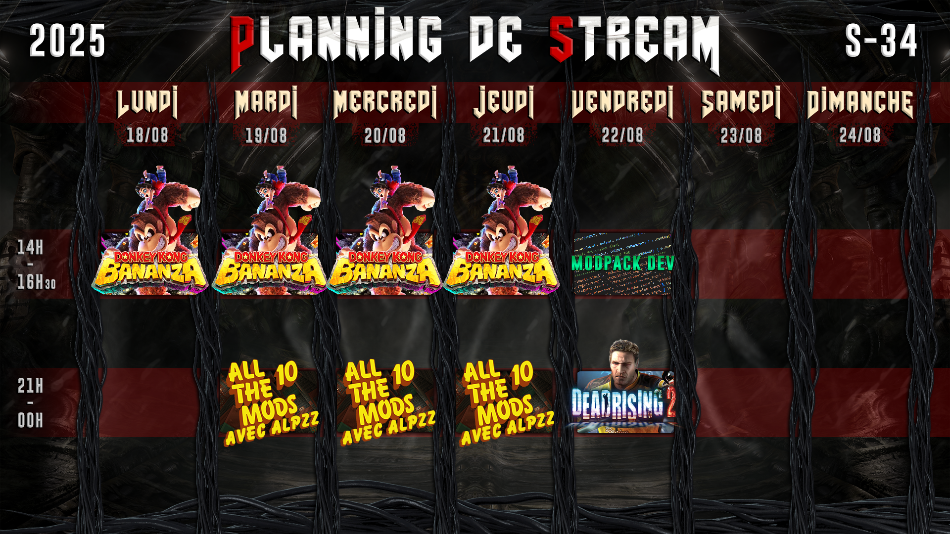Planning de Stream Semaine 34 - 2025