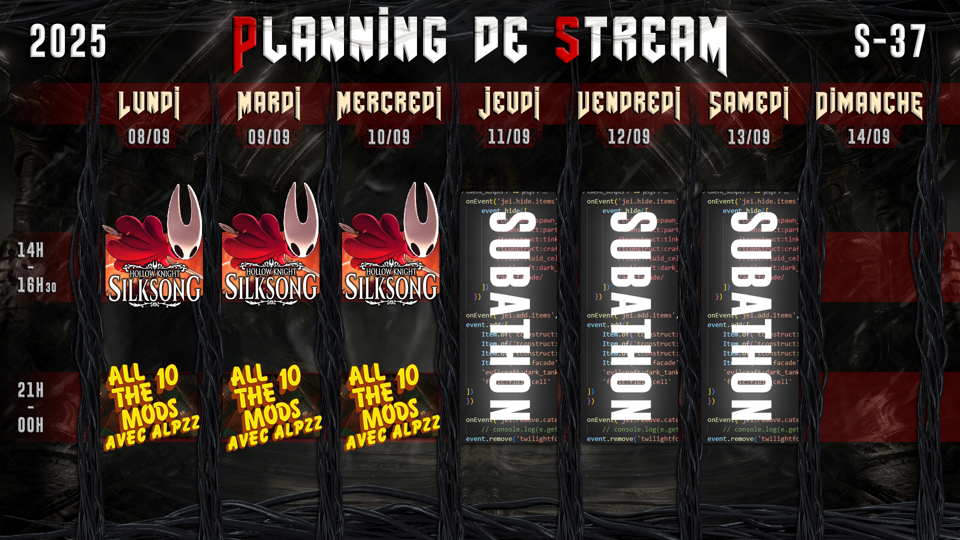 Planning de Stream Semaine 37 - 2025