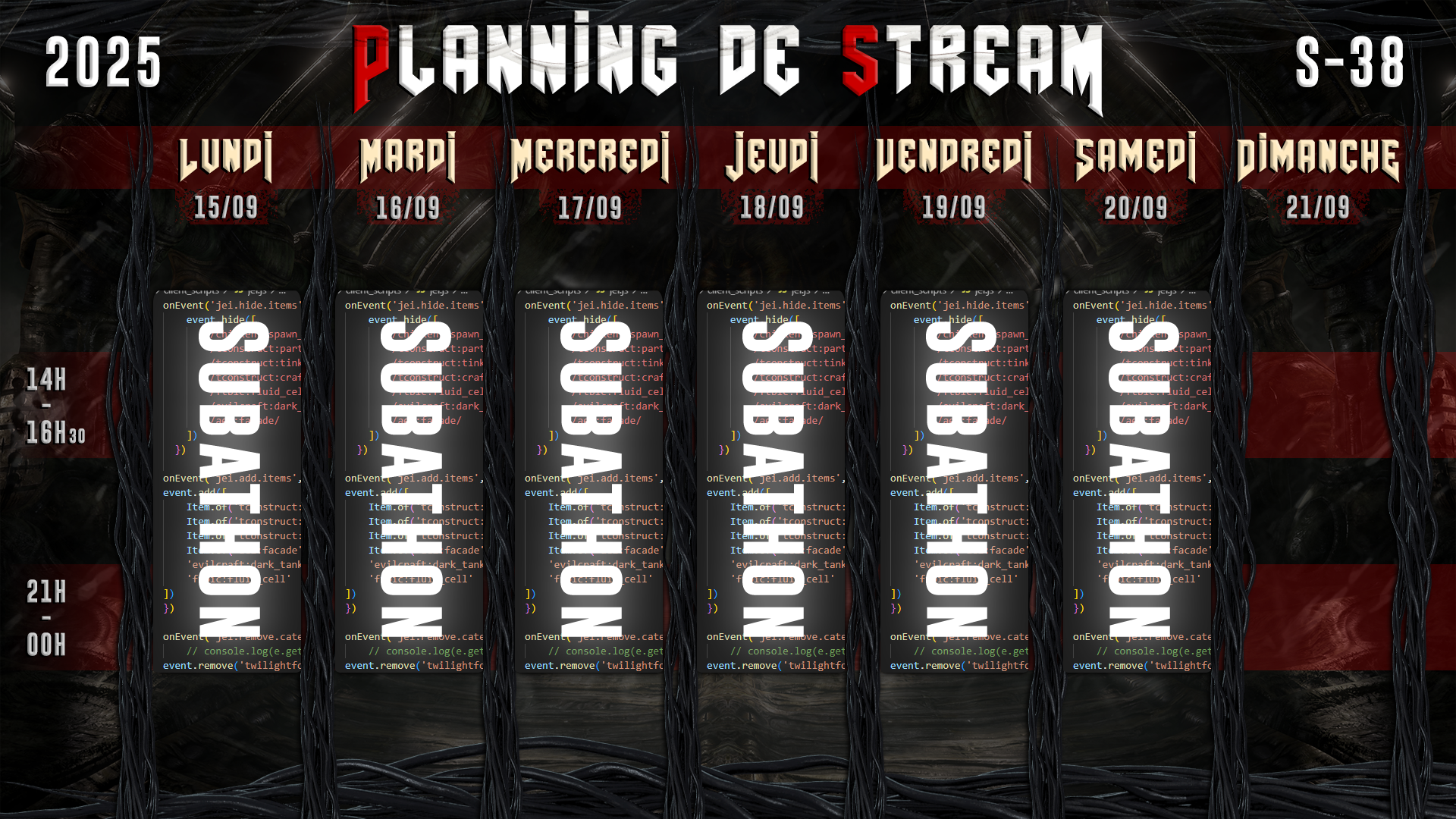 Planning de Stream Semaine 38 - 2025