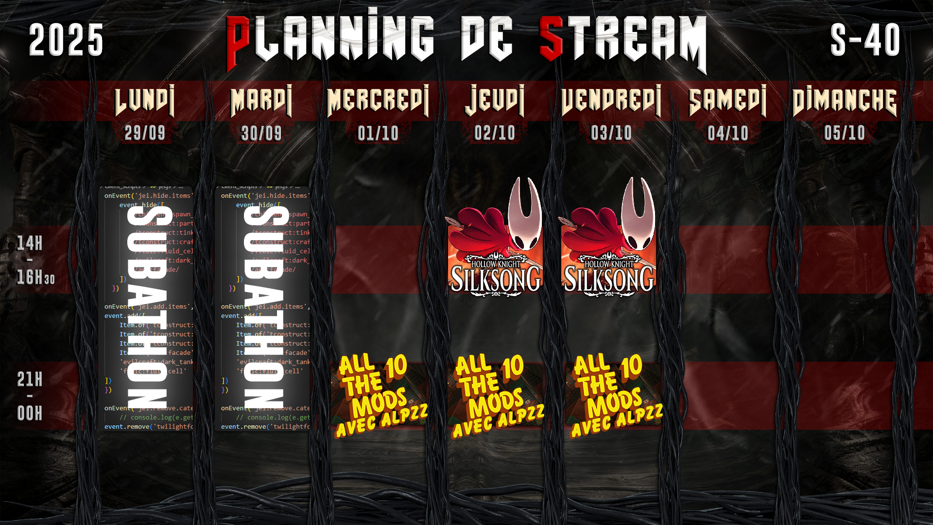 Planning de Stream Semaine 40 - 2025