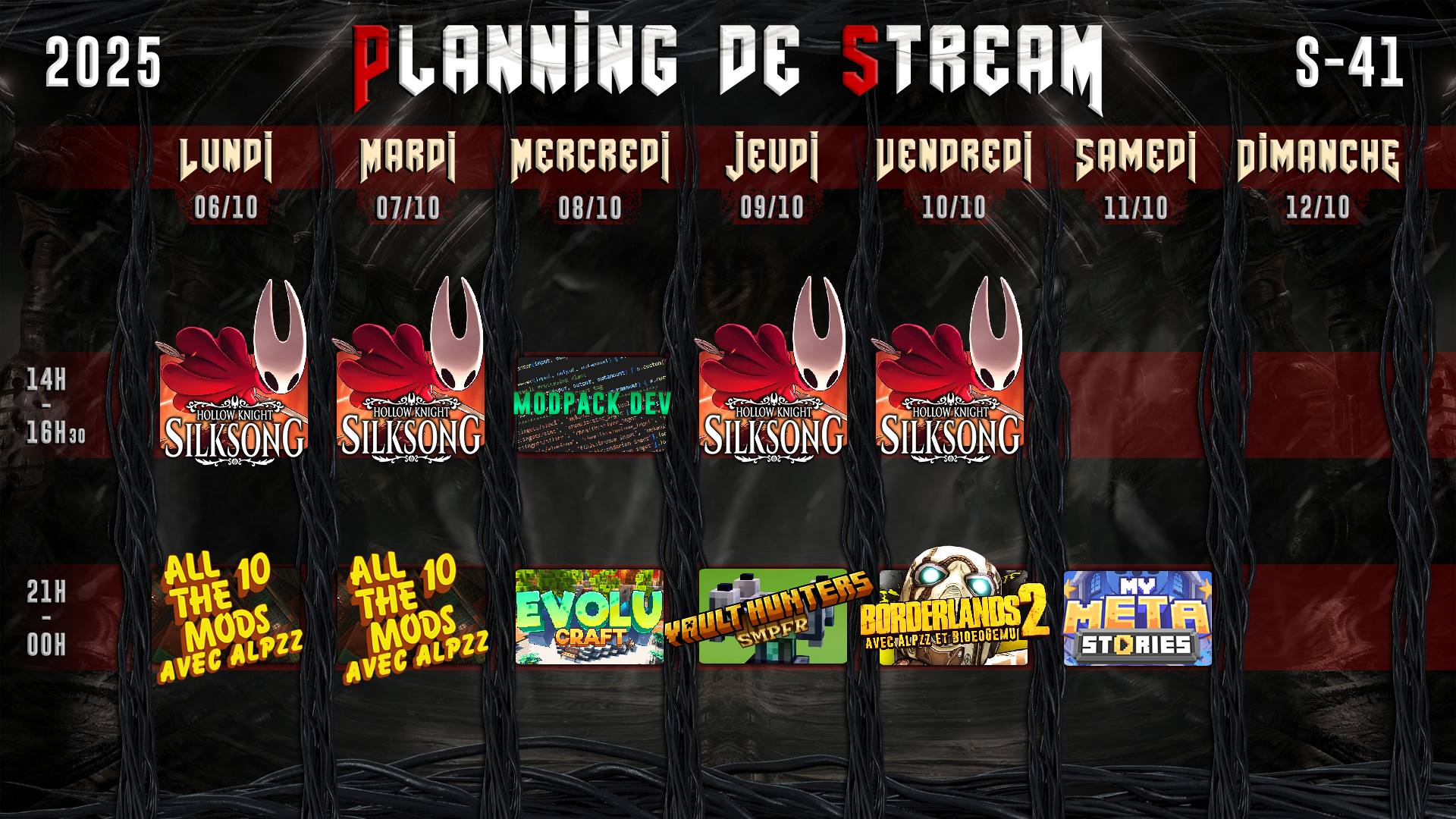 Planning de Stream Semaine 41 - 2025