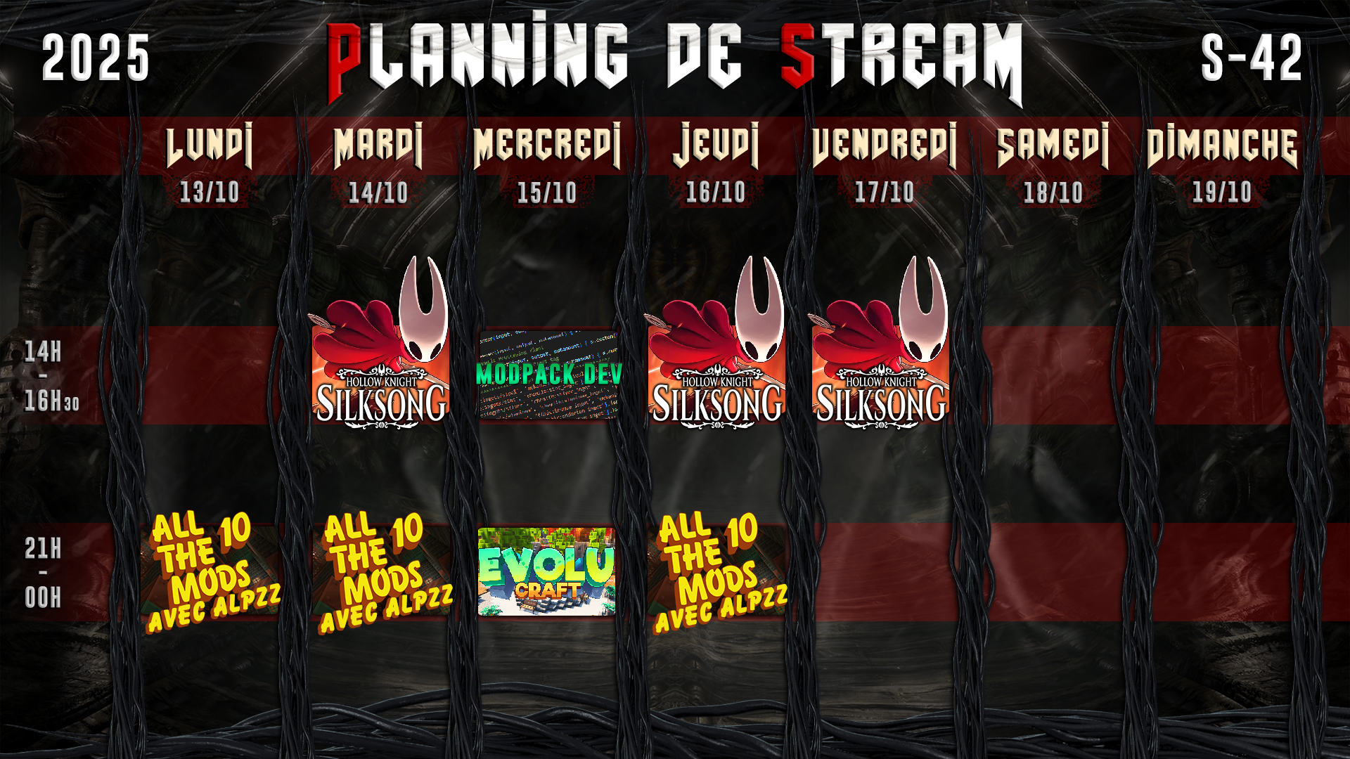 Planning de Stream Semaine 42 - 2025