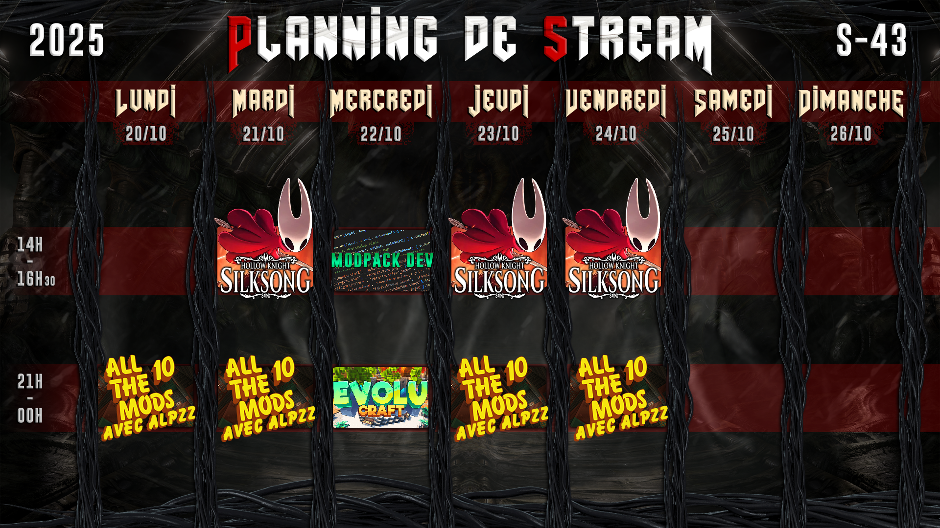 Planning de Stream Semaine 43 - 2025