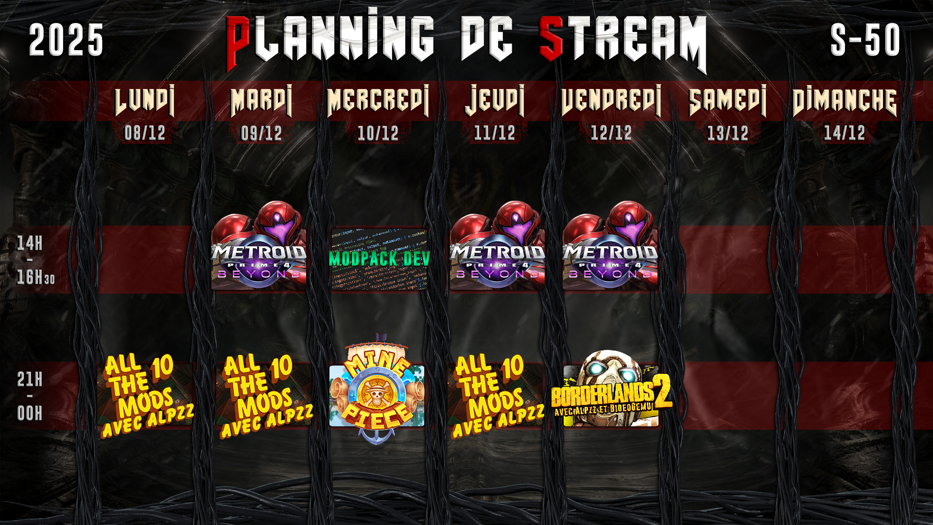 Planning de Stream Semaine 50 - 2025