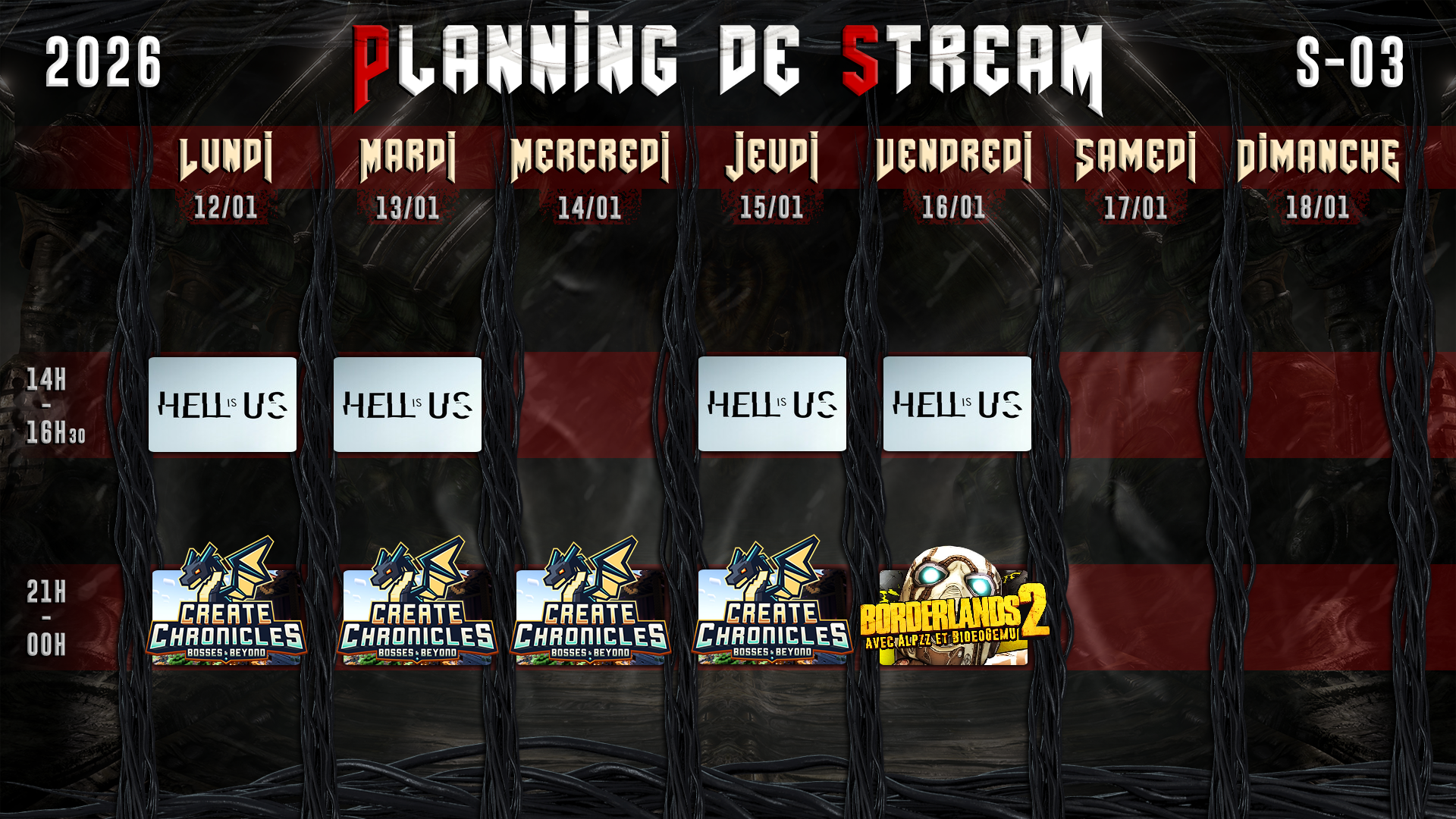 Planning de Stream Semaine 03 - 2026