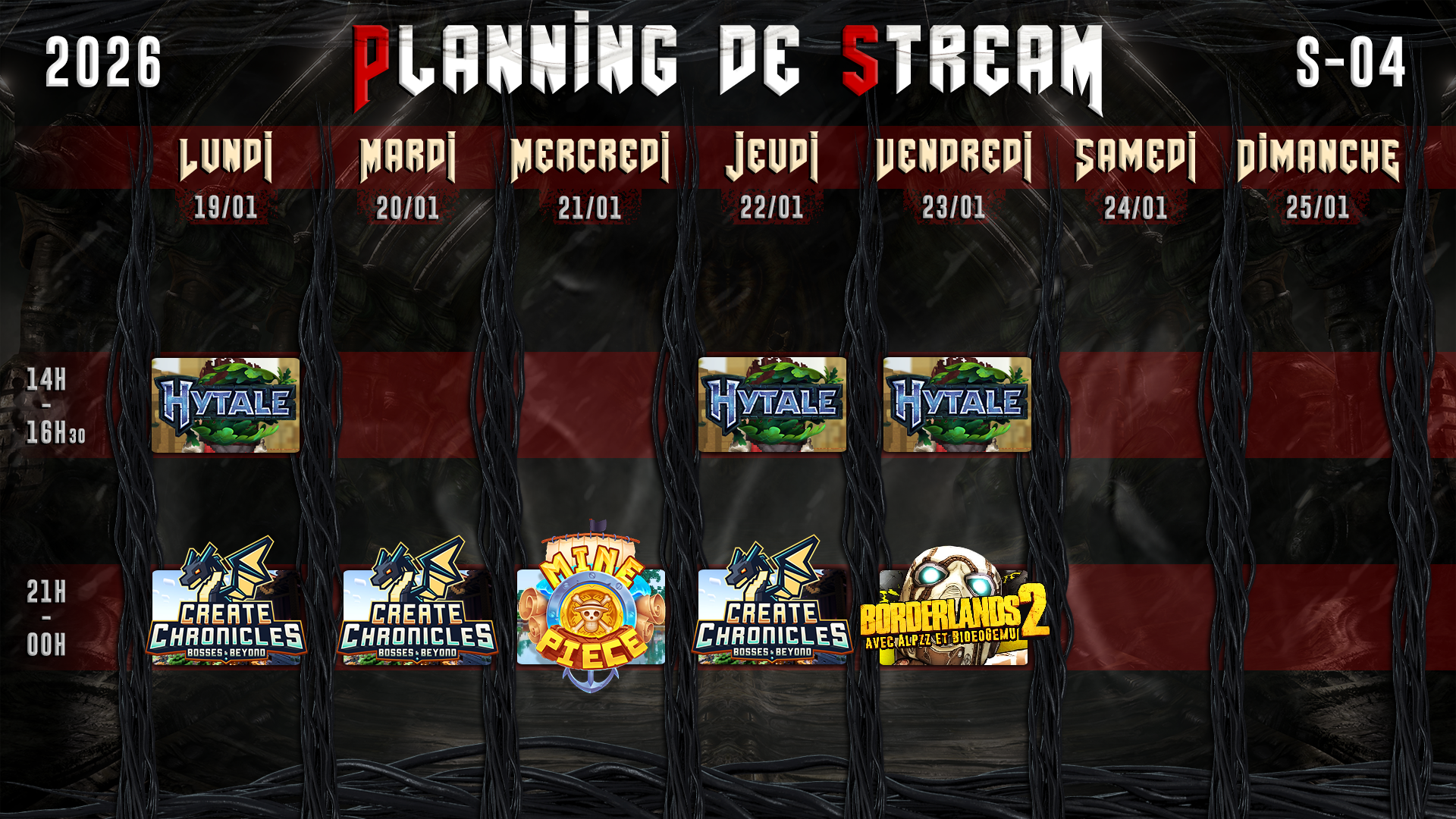 Planning de Stream Semaine 04 - 2026