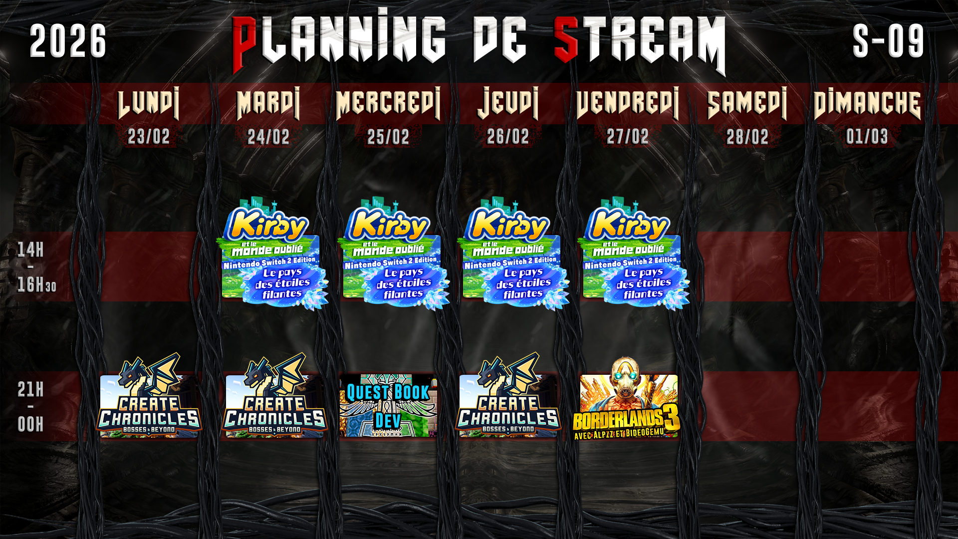 Planning de Stream Semaine 09 - 2026