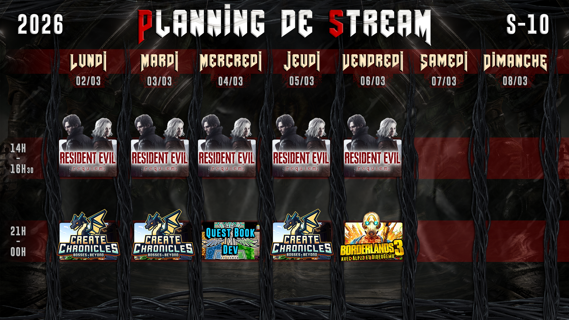 Planning de Stream Semaine 10 - 2026