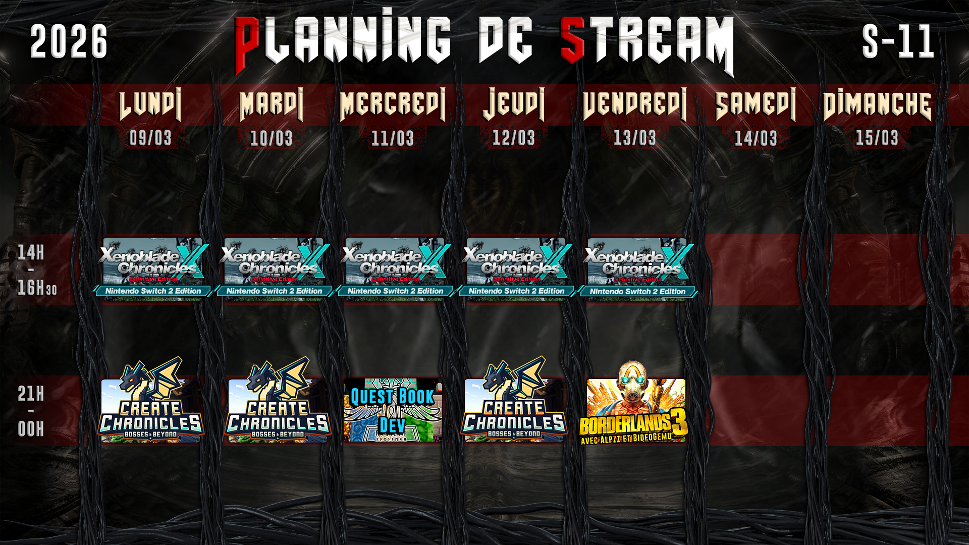 Planning de Stream Semaine 11 - 2026