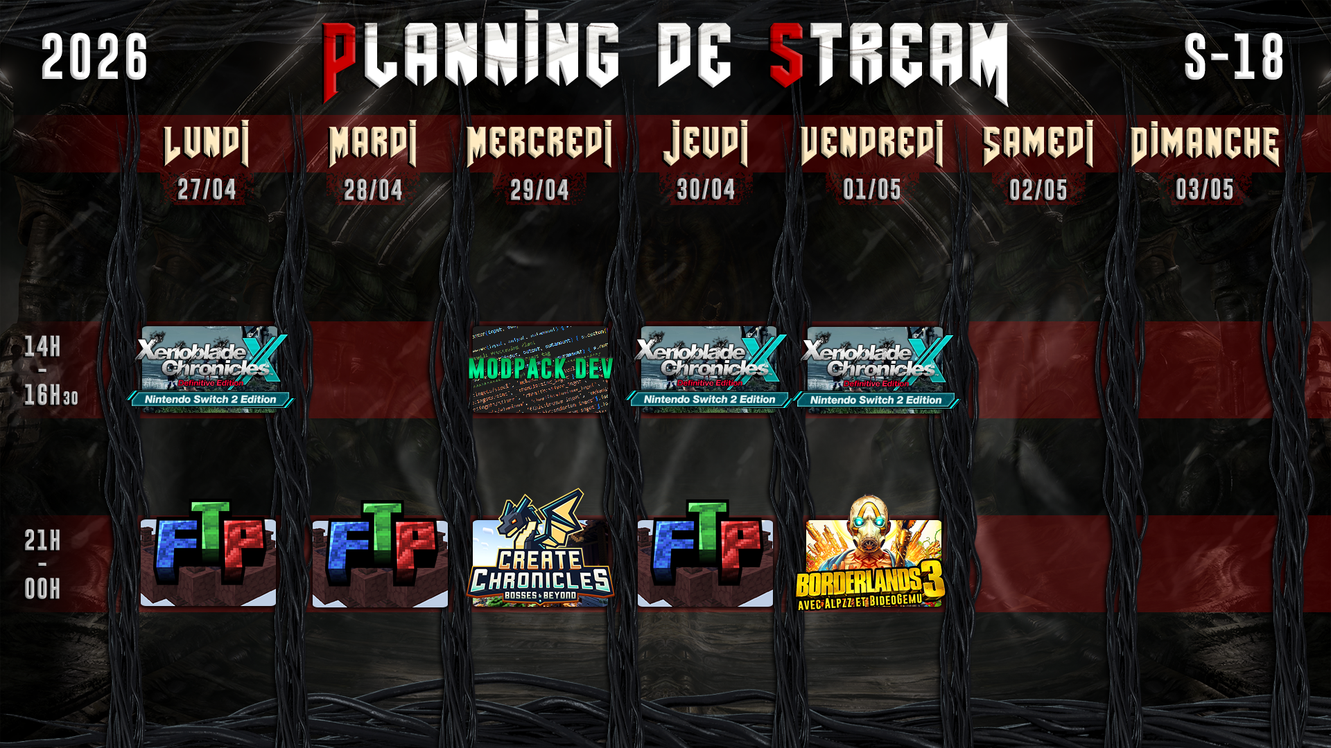 Planning de Stream Semaine 18 - 2026