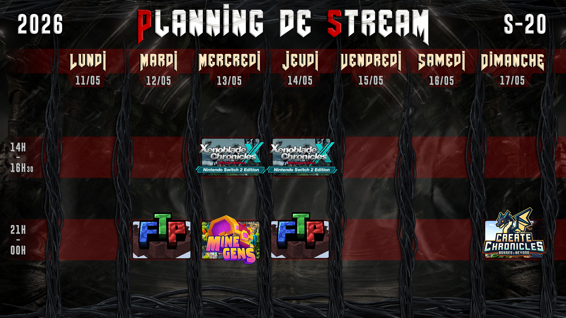 Planning de Stream Semaine 20 - 2026