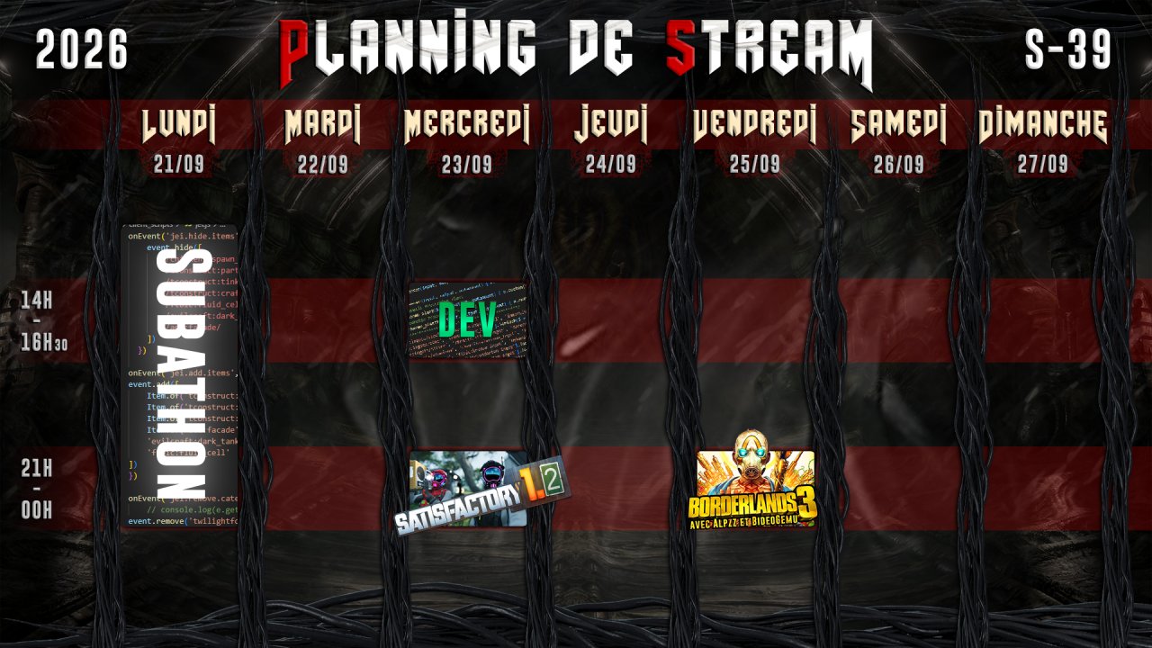 Planning semaine 39 — 2026